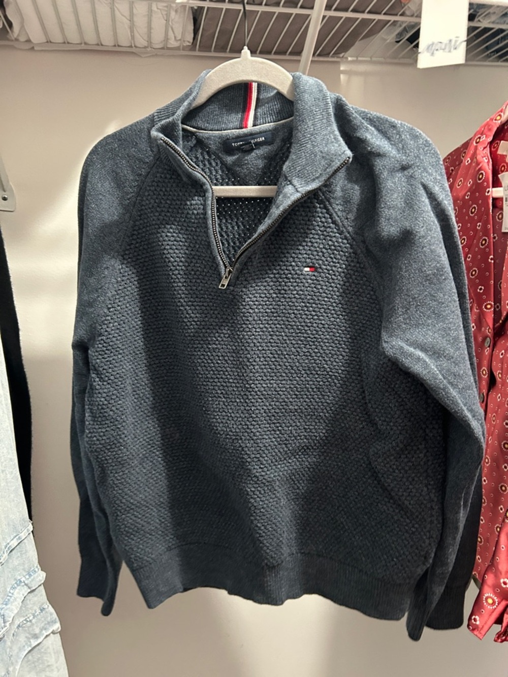 Tommy Hilfiger Men's Navy Half-Zip Textured Knit Sweater